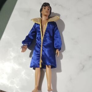 Blue Satin Doll Robe with Gold Trim